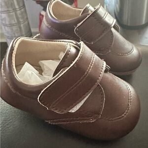 Classic Brown Leather-Look Baby Shoes with Hook-and-Loop Strap